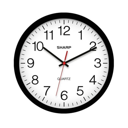 Sharp 14 Inch Silent Non Ticking Wall Clock, Quartz, Battery Operated, Round, Black