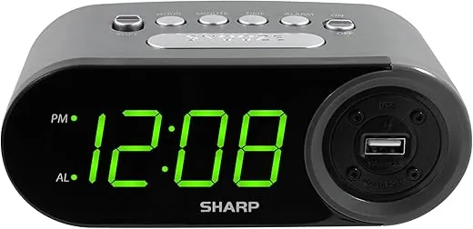 Sharp Digital Easy to Read Alarm Clock with 2 AMP High-Speed USB Charging Power Port - Charge Your Phone, Tablet with a high Speed Charge! Simple, Easy to Use Operation, Black – Green LEDs