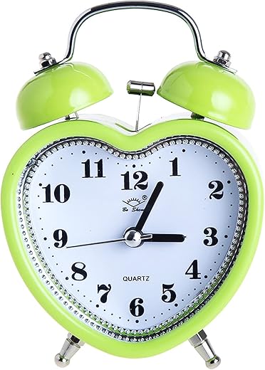 SHISEDECO 3 Inches Cute Twin Bell Loud Alarm Clock Silent Analog Quartz Nightlight Clock Battery Operated for Kids, Seniors, Heavy Sleepers, Decorations for Bedroom, Living Room (Green)