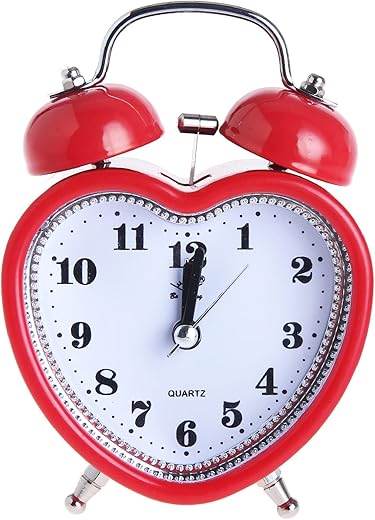 SHISEDECO 3 Inches Cute Twin Bell Loud Alarm Clock Silent Analog Quartz Nightlight Clock Battery Operated for Kids, Seniors, Heavy Sleepers, Decorations for Bedroom, Living Room (Red)