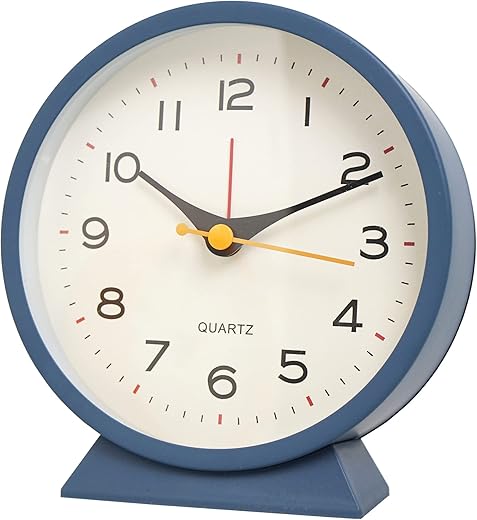 SHISEDECO 4.5 Battery Operated Antique Retro Analog Alarm Clock, Small Silent Bedside Desk Metal Clock with Light Function, Non-Ticking Clock Decor for Living Room,Bedroom,Bedside,Shelf (Navy Blue)