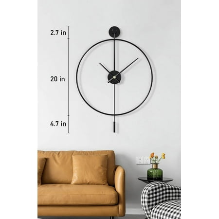 SHISEDECO Classical Large Modern Round Minimalist Wall Clock with Swing Pendu...