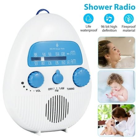 Shower radio Hanging Waterproof Shower Clock Radio - Mini Portable Waterproof Operated Shower Radio Speaker/ Clock LCD Screen for Home Beach Bathroom Outdoor