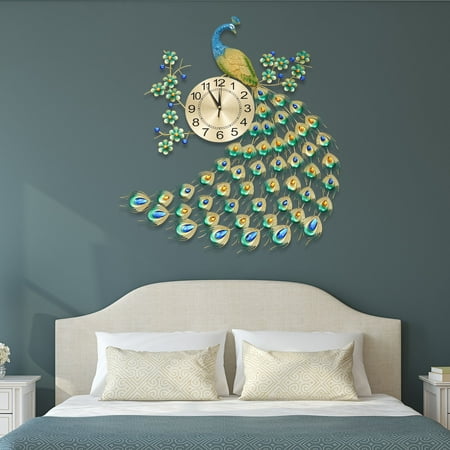 SHZICMY Luxury Peacock 8.26Inch Wall Clock 3D Metal Big Watch Art Decoration Modern New