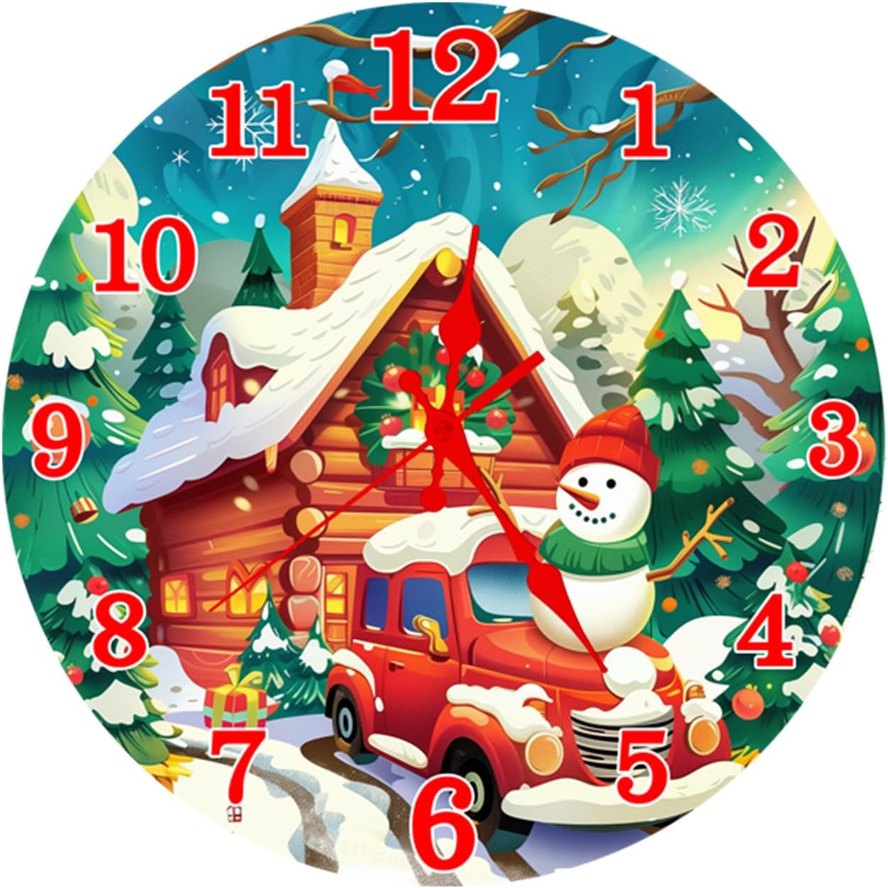 SietDESEO 12 Inch Christmas Wall Clock Snowman Clock Battery Operated Wall Clock Silent Non-Ticking Round Clock for Living Room Bedroom Kitchen Christmas Wall Decor