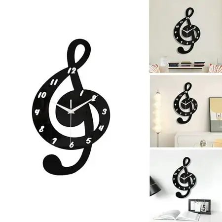 Silence Wall Watch Clock Musical Note Wall Clock Creative Office Home Decor,Music Notes with Piano Keys Wall Clock 9.5