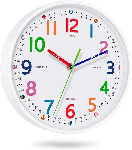 Silent Kids Wall Clock – Non-Ticking, Battery-Powered, Ideal for Teaching Time and Stylish Décor in Any Room - 12 Inch