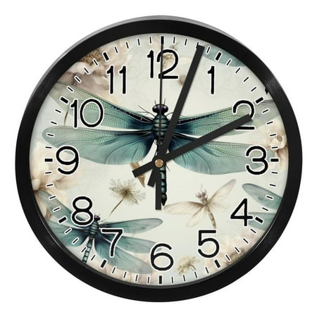 Silent Round Digital Wall Clock Modern Silent Non-Ticking Clock for Bedroom, Living Room, Office, and More Elegant Blue Dragonfly Stylish and High-Quality Timepiece