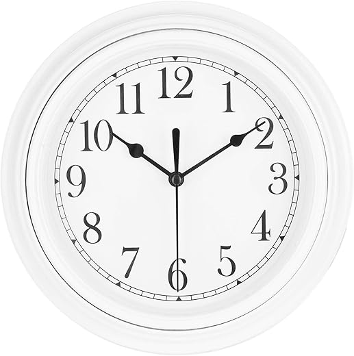 Silent Wall Clock Kitchen 9 Inch Retro Non-Ticking Decorative Bedroom Office Wall Clock - White