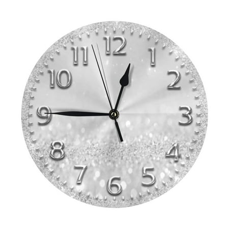 Silver Gray Crystals Glitter Spark Metal Wall Clock - 10 Inch Silent Non-Ticking Wall Clocks -Country Retro Rustic Style Decorative For Living Room Kitchen Home Bathroom Bedroom