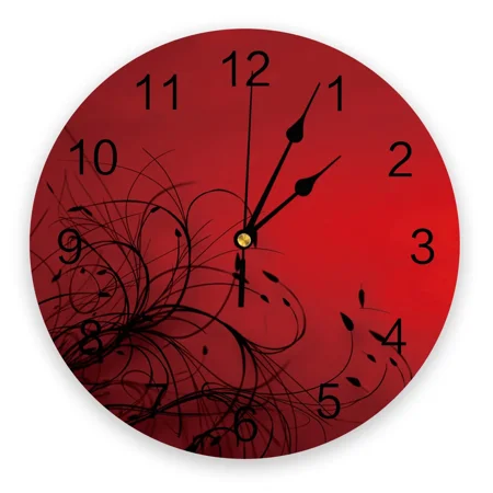 Simple Red Black Gradient Abstract Flowers New Wall Clock Fashion Living Room Quartz Watch Modern Home Decoration Round Clocks（14 Inch）