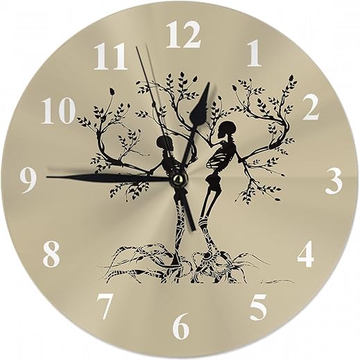 Skeleton Tree Wall Clock Gothic Cross Stitch Chart Farmhouse Unique Large Clock Wall Battery Operated Silent Non-Ticking Decoration, 10 Inch, A1237