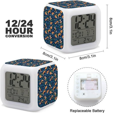 Small Alarm Clocks, 7 Led Color Changing Wake Up Clock, Fall Leaves Flowers Floral [3811]