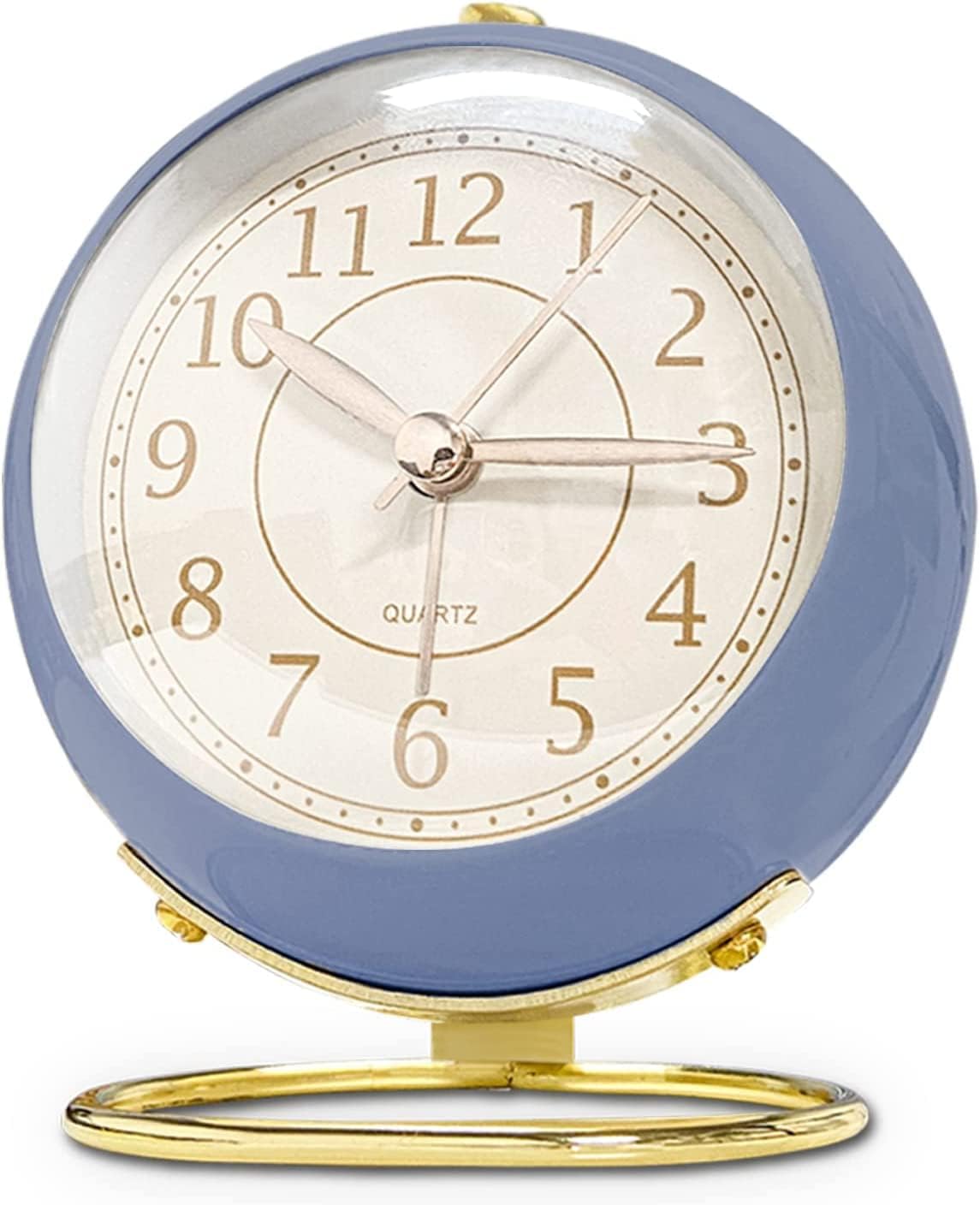 Small Alarm Clocks, Classic Retro Analog Cute Simple Design Small Desk Clock with No-Ticking Battery Operated Silent Backlight for Kids/Bedroom/Bedside Desktop/Kitchen/Travel (Blue)