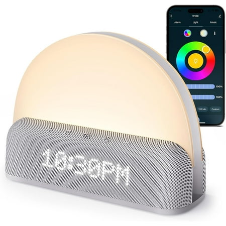 Smart White Noise Sound Machine, Sunrise Alarm Clock APP Control,Custom Sleep Routines, Dimmable Touch Light, Deep Sleep, Gentle Alarm