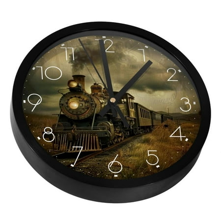 Smooking Vintage Train Silent Wall Clock, Non Ticking Battery Operated 9.8 Inch Wall Clocks for Bedroom Kitchen Home Office School Art Decor