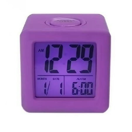 Soft Square LCD Digital Alarm Clock with Smart Light with Silicone Protective Purple