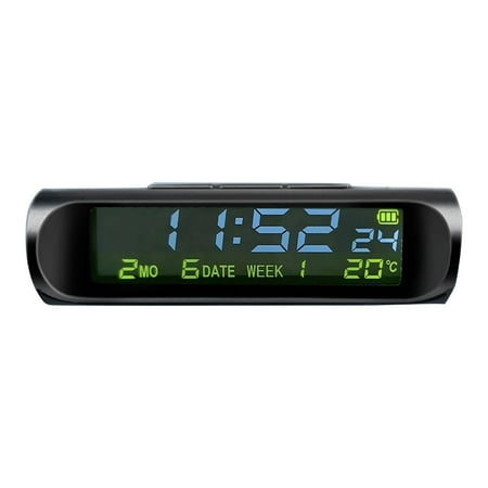 Solar Car Digital Clock Date Week Temperature LCD Backlit Display Alarm Clock