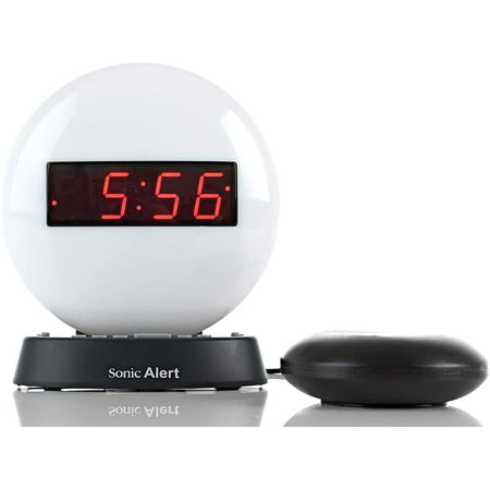 Sonic Alert - Glow Alarm Clock Luminous Nightlight with Super Bed Shaker Vibrator, Digital Display - White