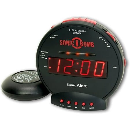 Sonic Alert Black Portable Alarm Clock - Clock for Bedroom - Battery Operated - Easy to Operate Digital Alarm Clock – Alarm Clock Bed Shaker