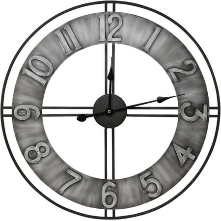 Sorbus 24 Quartz Round Chunky Number Decorative Wall Clock, Gray Metal