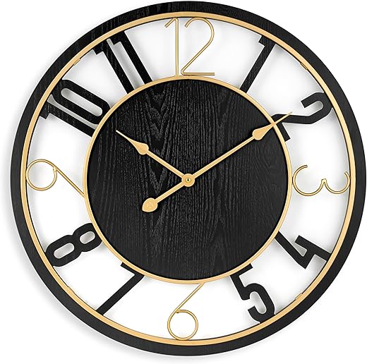 Sorbus Wooden Modern Wall Clock - Large Wall Clock for Living Room Decor - 24-Inch Big Wall Clock Decorative, Battery Operated Analog Large Clock - Ideal for Modern Wall Decor Living Room (Black)