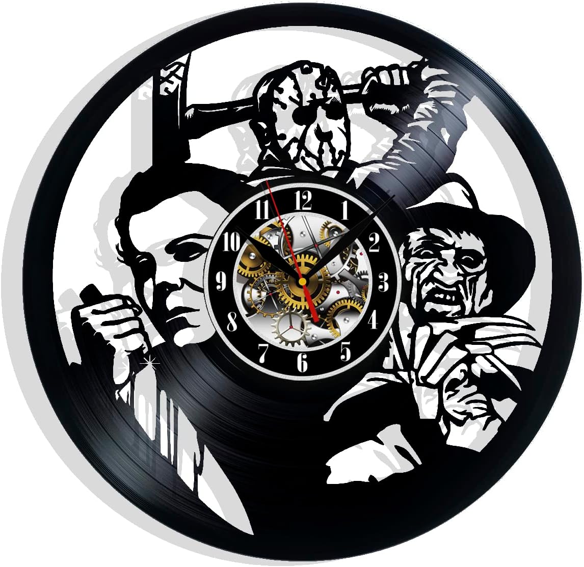 Spooky and Stylish Halloween Horror Movie Vinyl Record Wall Clock - Perfect Addition to Your Haunted Decor - Unique Gift Idea for Horror Fans