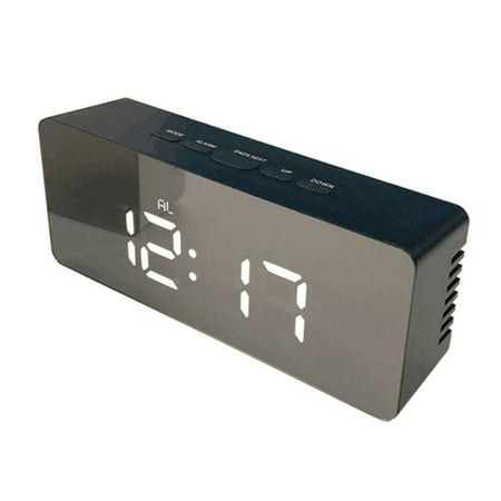 Square Digital Mirror Clock LED Alarm Clock with Temperature Measurement Snooze Function (Black)