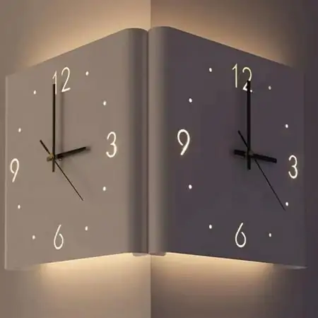 Square Wall Clock Folded Corner Wall Hanging Clock Chic Arc Silent Clock with Light for Living Room Home Decoration-A