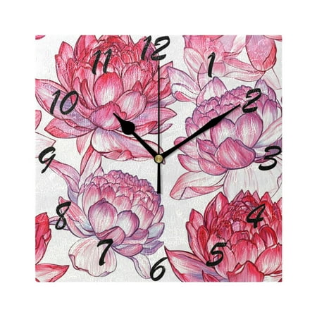 Square Wall Clock Silent Non-Ticking Battery Operated Retro 7.78 Clock for Bedroom Living Room Decor Red Artichoke Flower