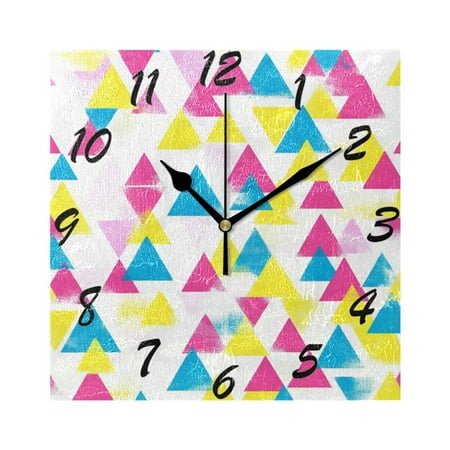 Square Wall Clock Silent Non-Ticking Battery Operated Retro 7.78 Clock for Bedroom Living Room Decor Triangles in Various Sizes