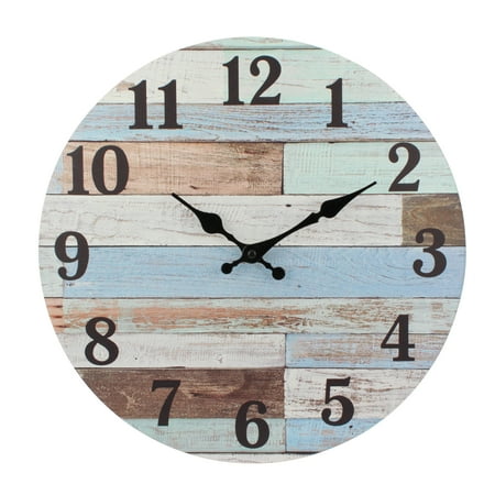 Stonebriar 14 Blue Analog Round Coastal Battery Operated Wall Clock