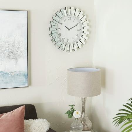 Studio 350 Silver Glass Mirrored Starburst Decorative Wall Clock