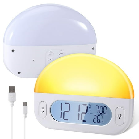 Sunrise Alarm Clock Digital Alarm Clock Backlight Display Bedside Clock USB/Battery Powered(NOT INCLUDED) Travel Clock Wake Up Light with Temperature Snooze 12/24H Function for Bedroom Office