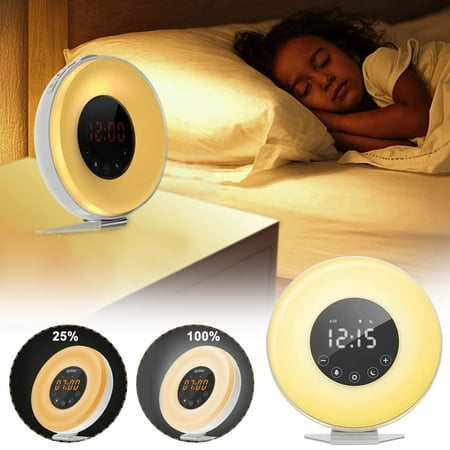 Sunrise Alarm Clock Digital LED Clock With 6 Color And FM For Bedrooms Multiple Nature Sounds Sunset & Control With Snooze Function For Heavy S