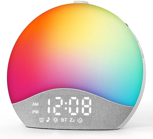 Sunrise Alarm Clock Sound Machine, Upgraded Backlit Buttons, 26 Soothing Sounds, White Noise Machine Night Light, Bluetooth Speaker Wake Up Light for Bedroom, Heavy Sleeper, Adults, Kids