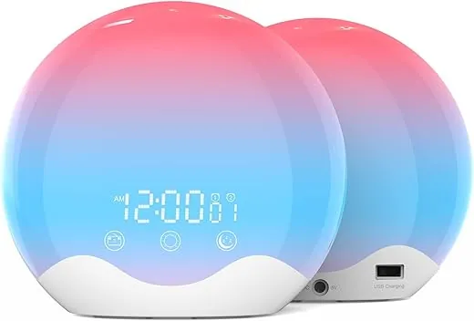 Sunrise Alarm Clock Wake Up Light with Touch Control, Dual-Sided Natural Light Alarm Clock for Kids,Heavy Sleepers,Bedroom, Dual Alarm & Snooze, 12-Color Night Light, Sleep Aid (White)