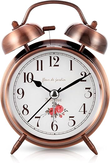 Super Loud Alarm Clock for Heavy Sleepers,4 inches Twin Bell Alarm Clock with Backlight,Battery Operated,Silent Non Ticking,for Kids,Adults,Bedrooms,Retro Decor Desk Analog Clocks. (Copper Red)