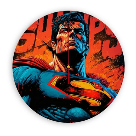 Superman Wall Clock, Clear Glass Dial, Silent and No Ticking Sound, Suitable for Bedroom, Office, School, Home and Living Room as a Gift or Decoration, Large Size 12 Inches