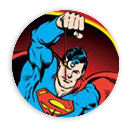 Superman Wall Clock, Clear Glass Dial, Silent and No Ticking Sound, Suitable for Bedroom, Office, School, Home and Living Room as a Gift or Decoration, Large Size 12 Inches