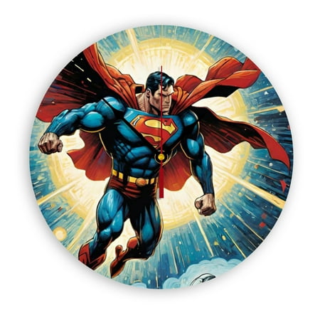 Superman Wall Clock, Clear Glass Dial, Silent and No Ticking Sound, Suitable for Bedroom, Office, School, Home and Living Room as a Gift or Decoration, Large Size 12 Inches