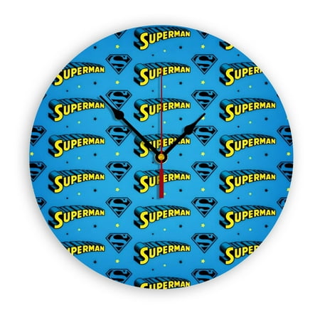 Superman Wall clock, clear glass dial, silent and no ticking sound, suitable for bedroom, office, school, home and living room as a gift or decoration, large size 12 inches