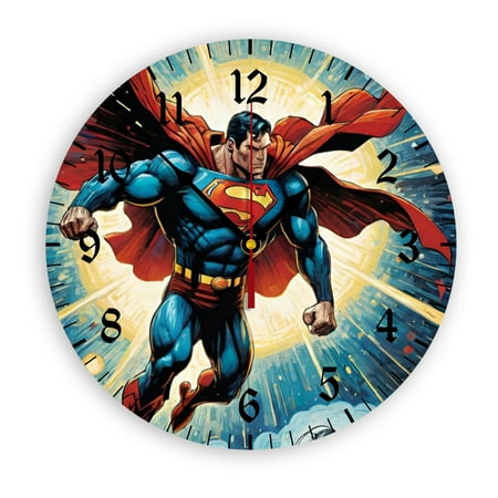 Superman Wall Clock with Clear Glass Dial Silent and Non-Ticking, Suitable for Bedroom, Office, School, Home and Living Room as a Gift Or Decoration, Large Size 12 Inches