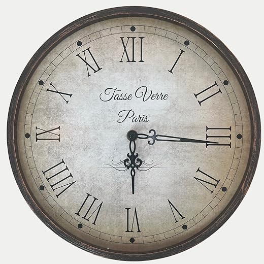 Tasse Verre 12 Rustic Wall Clock - Farmhouse Decor Distressed White Washed Mechanical Quiet Silent - Office Bedroom Living Family Room. AA Battery Operated Non-Digital.