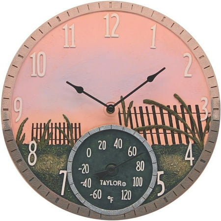 Taylor 92688T 14-Inch Sea Oats Clock with Thermometer