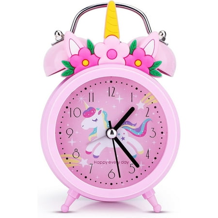 TCJJ Unicorn Alarm Clock Girl, Non-Ticking Kids Alarm Clock Girl,Silent Bedside Pink Alarm Clock, Loud Double Bell Clock With Backlight,Suitable For School Gift