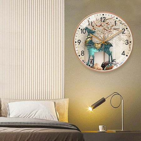 Teissuly LED Lights Transparent Wall Clock Peacock Feather Colorful Clock Vintage Bohemian Decorative Wall Clock