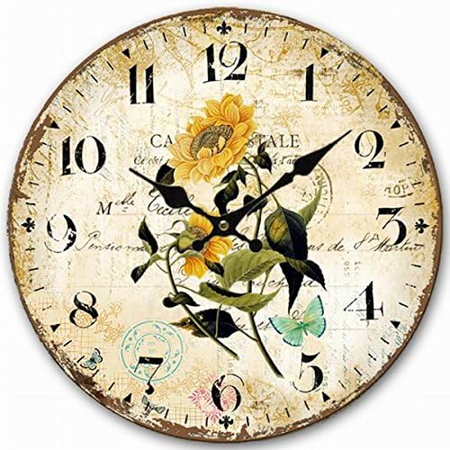 Telisha Wooden Wall Clock Flower Sunflower Butterfly Clock Retro Vintage Large Clock Home Decorative Country Non -Ticking Silent Quiet 14 Inch Gift