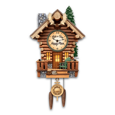 The Bradford Exchange Log Cabin Illuminated with Wilderness Sounds Wall Clock 17.5-inches