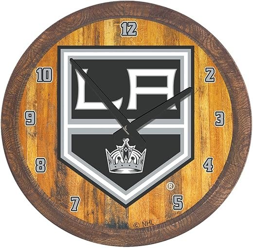 The Fan-Brand NHL Los Angeles Kings: Faux Barrel Top Wall Clock - Sports Team Bar Sign Décor - Home Man Cave, Party Decoration - Made On Demand